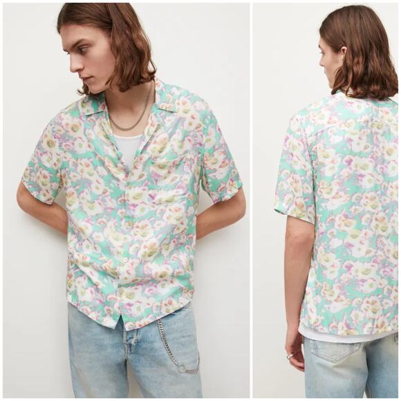 All Saints Men's Florax Floral Printed Camp Collar Shirt size Medium - Picture 8 of 8